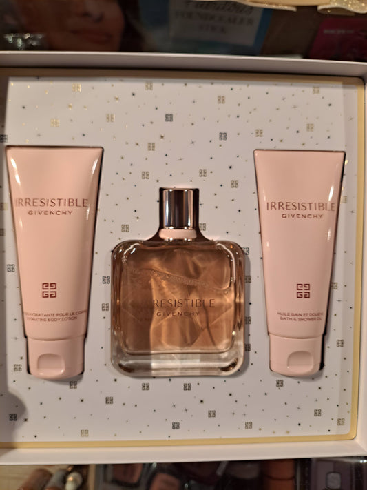 Coffret GIVENCHY-IRRESISTIBLE-Eau de Parfum80ml+lotion corporelle 75ml+Huile bain et douche 75ml)